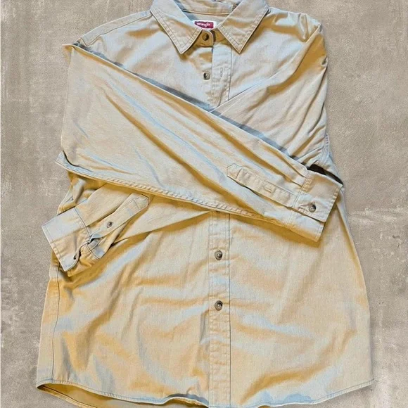 Wrangler Tan Button Down Shirt Men’s Large Western Workwear Long Sleeve - Picture 2 of 4